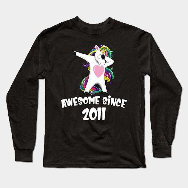 Awesome Since 2011 Birthday Dabbing Unicorn Long Sleeve T-Shirt by bigD